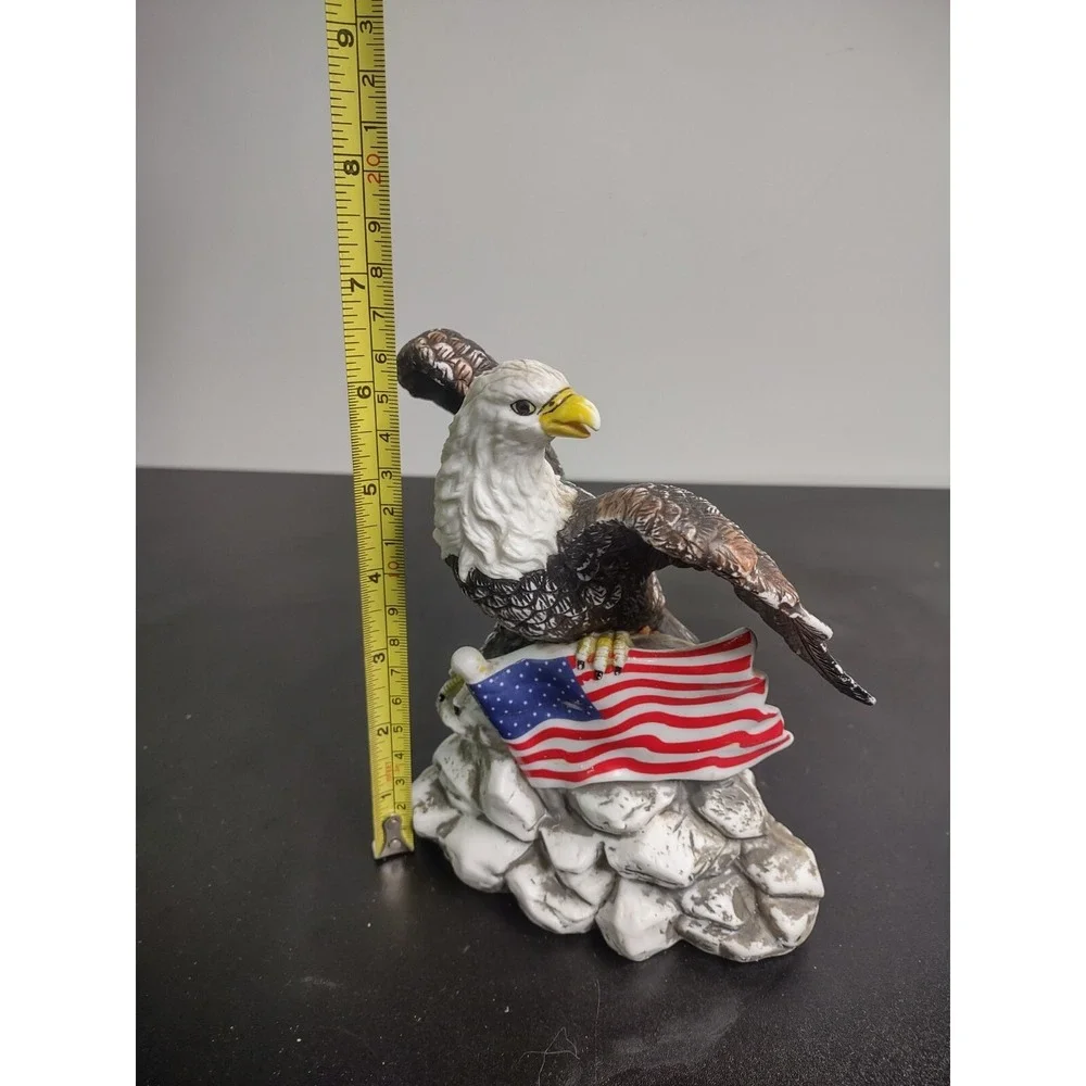 Ceramic Bald Eagle Figurine American Flag Statue Patriotic Decor 6.5 Inch